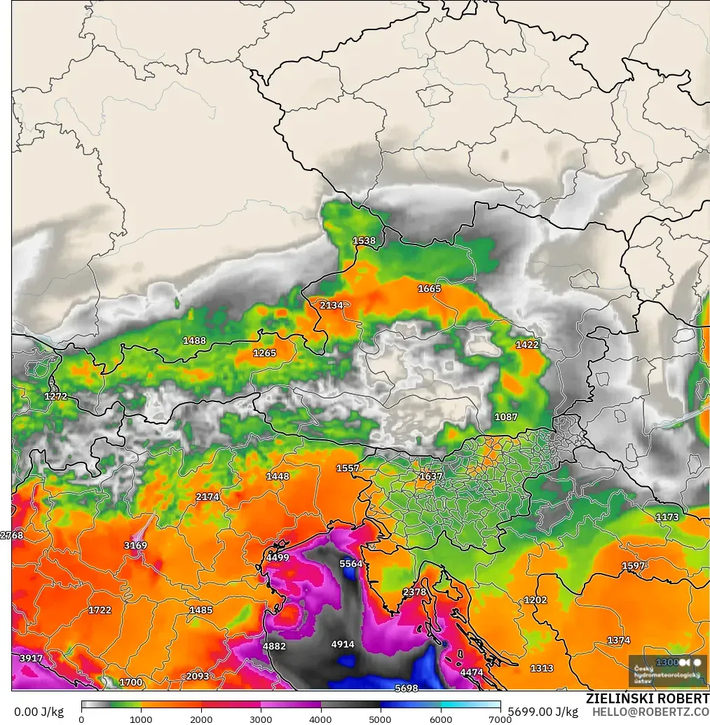 ALADIN CZ 2.3 km model - Austria, CAPE