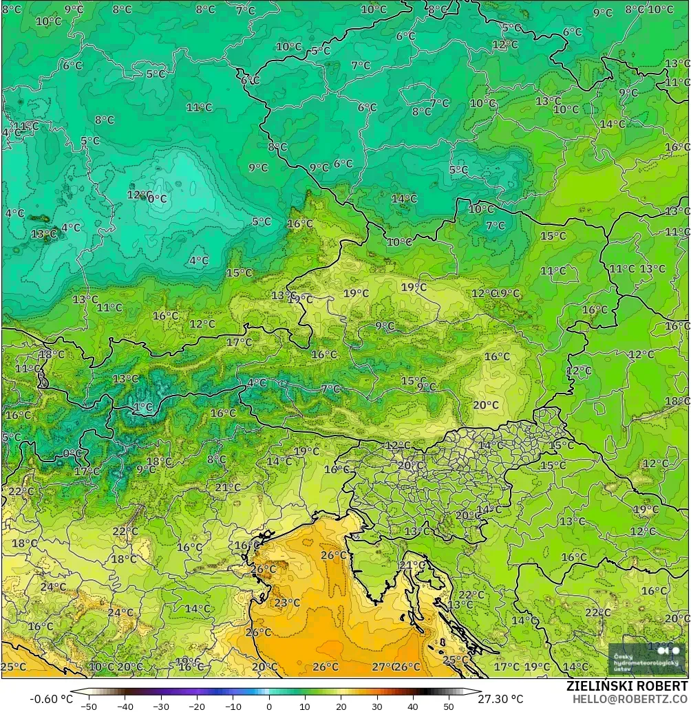 ALADIN CZ 2.3 km model - Austria, Takat Embun 2 m