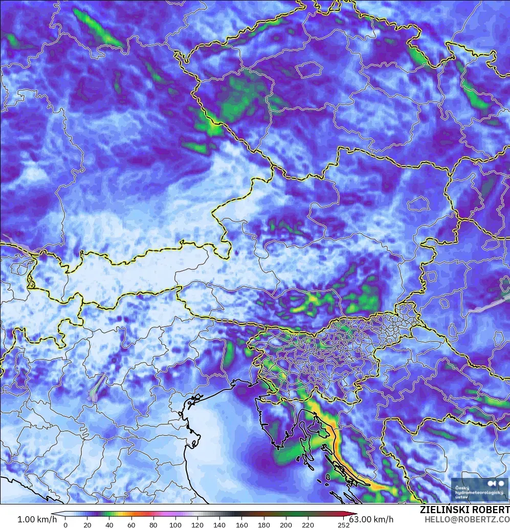 ALADIN CZ 2.3 km model - Austria, Hembusan Angin