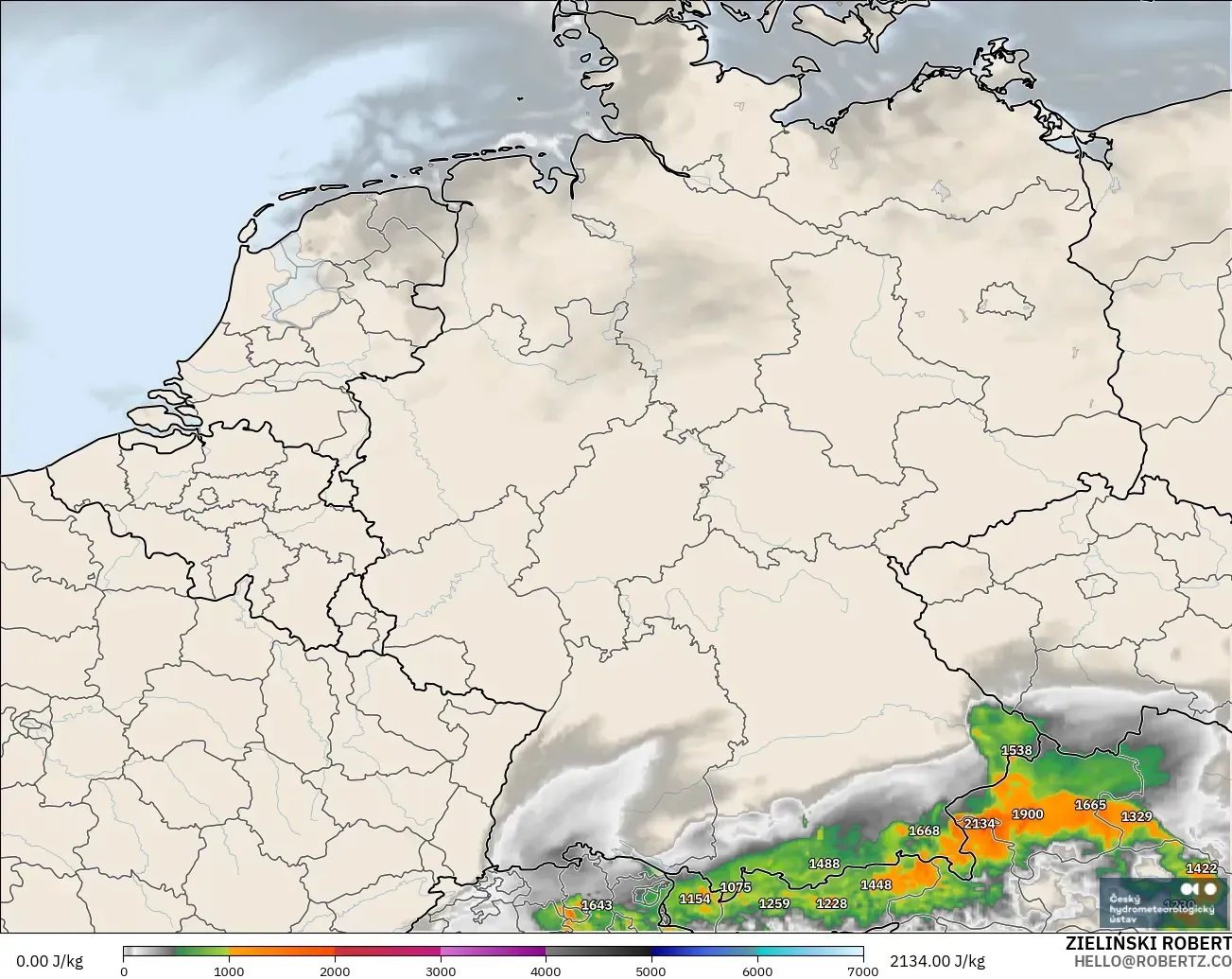 ALADIN CZ 2.3 km model - Jerman, CAPE