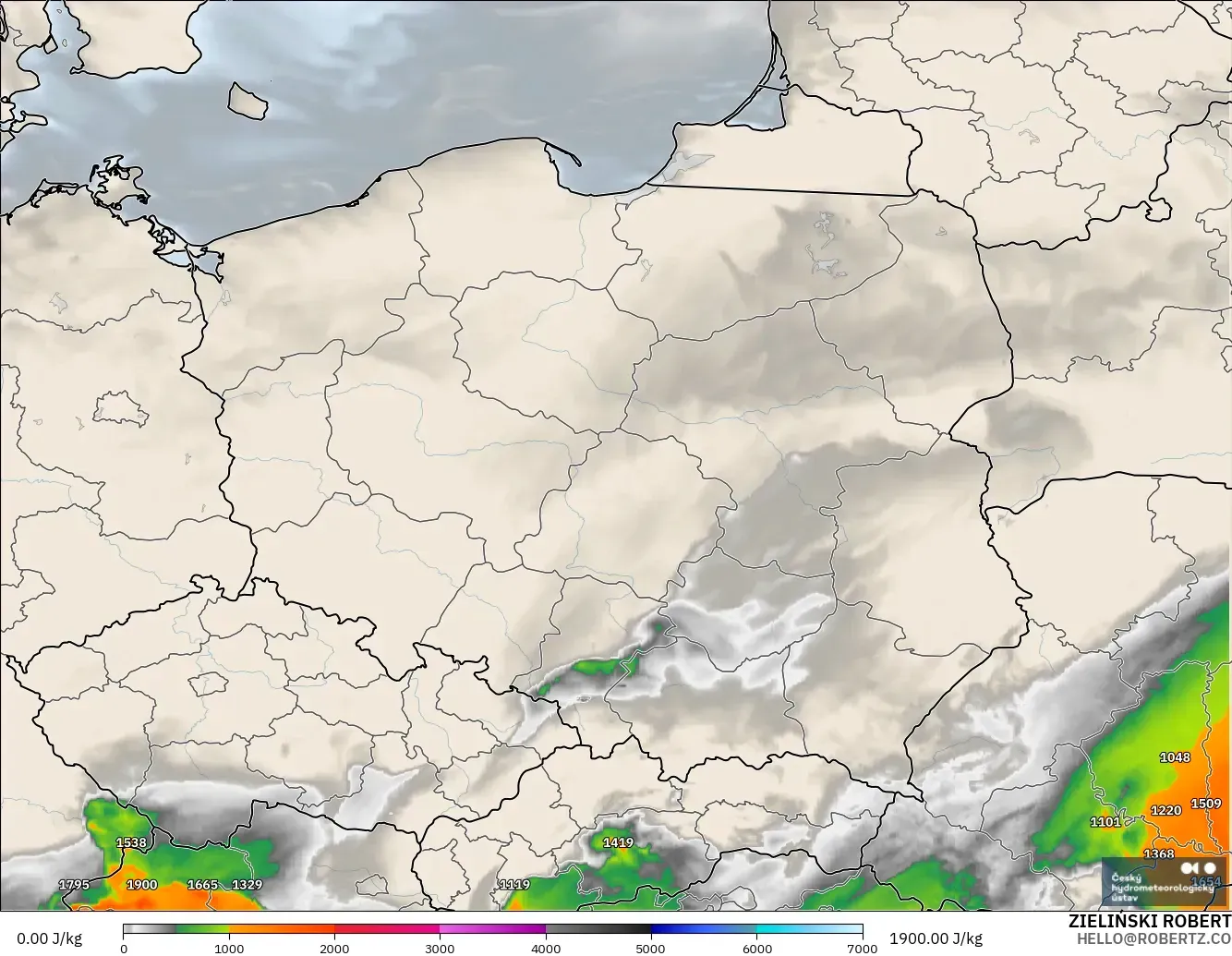 ALADIN CZ 2.3 km model - Poland, CAPE