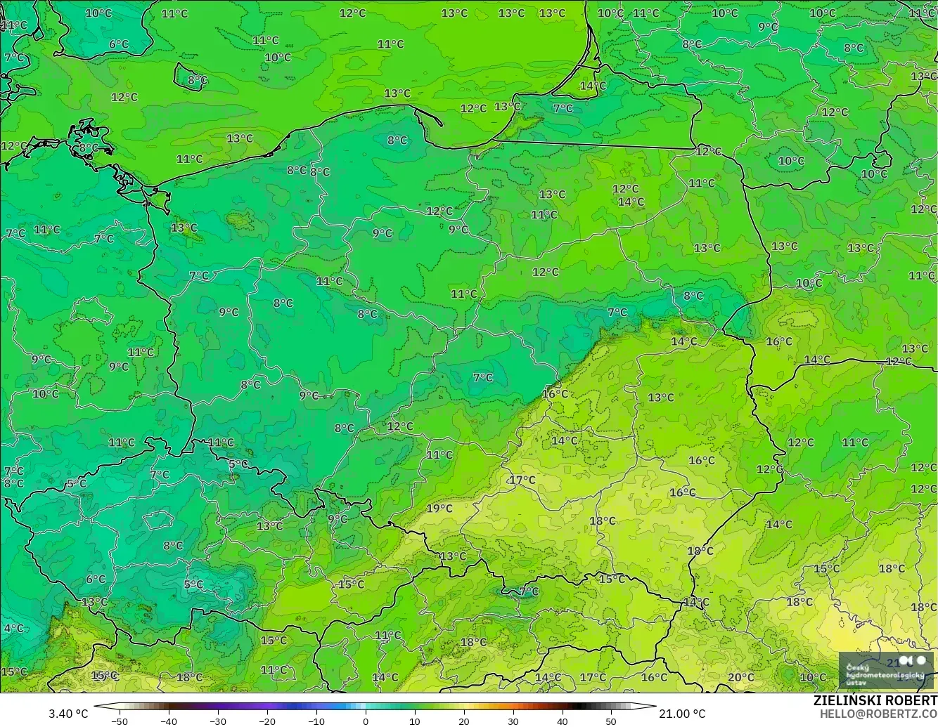ALADIN CZ 2.3 km model - Poland, Takat Embun 2 m