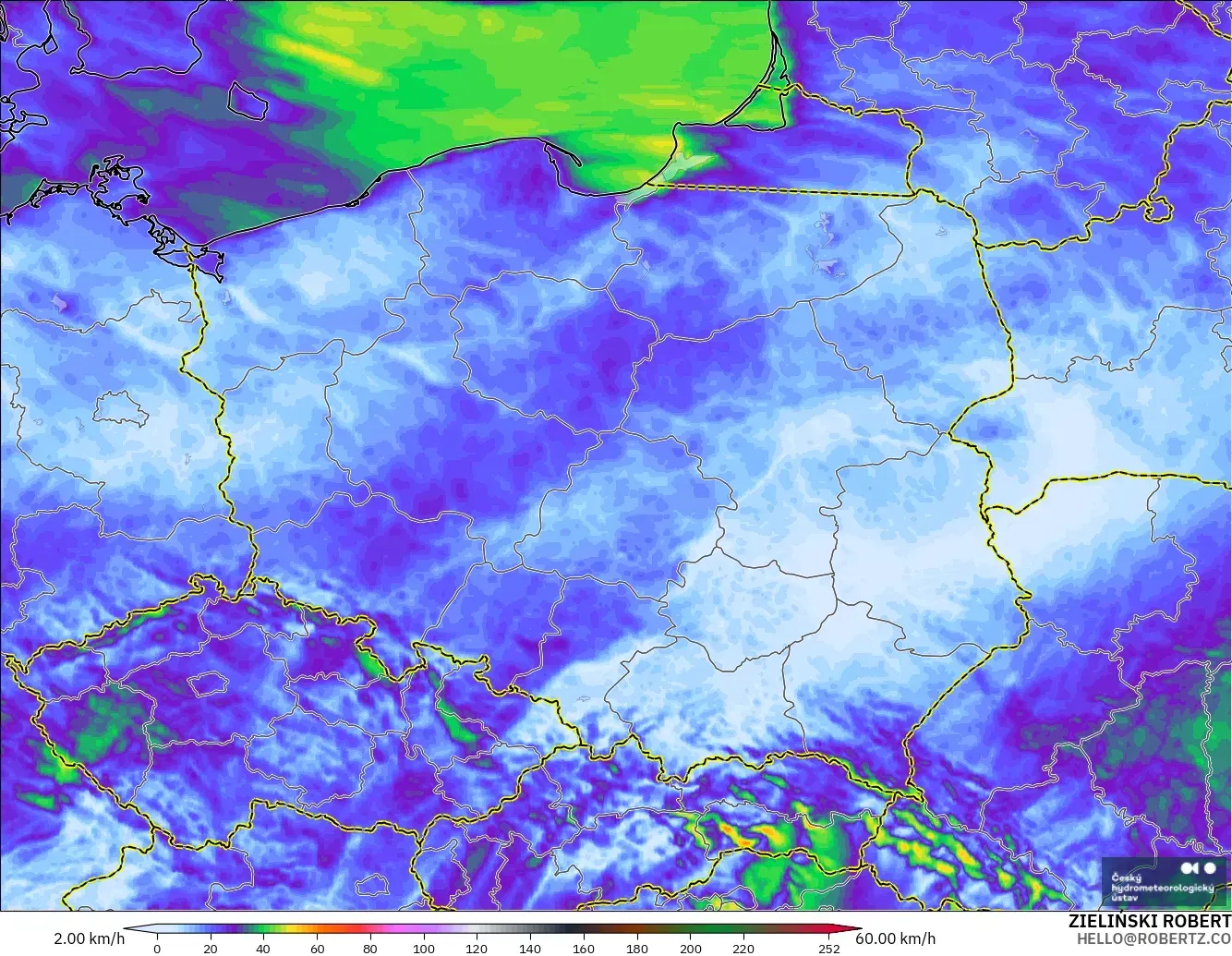 ALADIN CZ 2.3 km model - Poland, Hembusan Angin