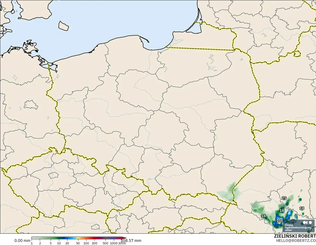 ALADIN CZ 2.3 km model - Poland, Pengumpulan Hujan