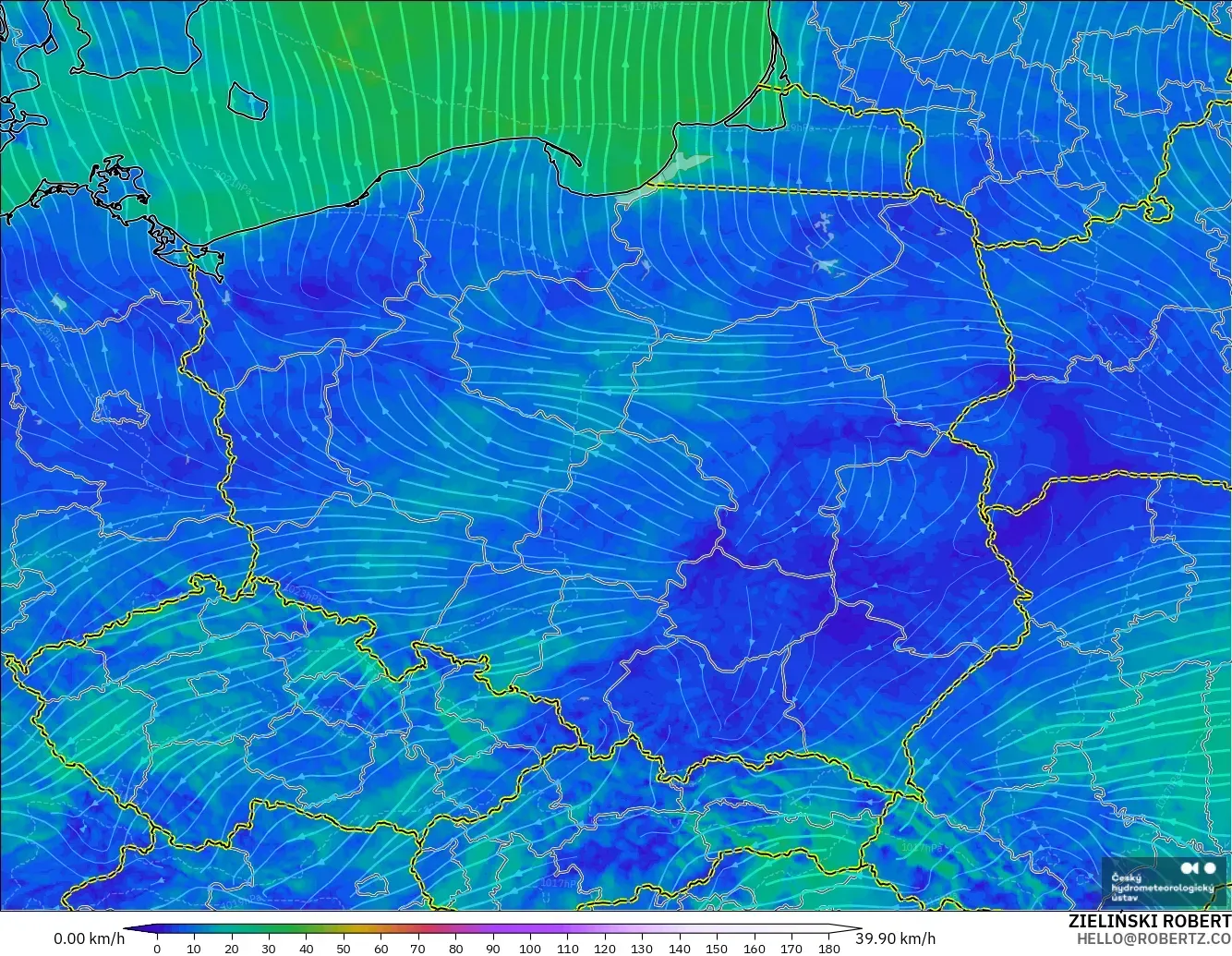 ALADIN CZ 2.3 km model - Poland, Angin 10 m