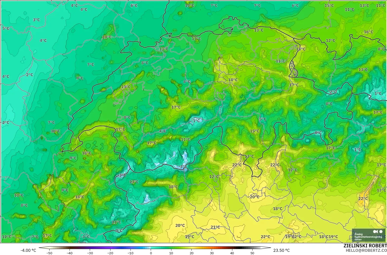 ALADIN CZ 2.3 km model - Switzerland, Takat Embun 2 m
