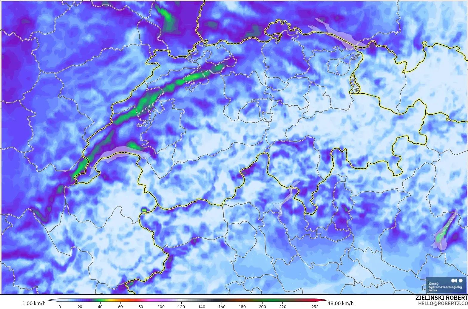 ALADIN CZ 2.3 km model - Switzerland, Hembusan Angin