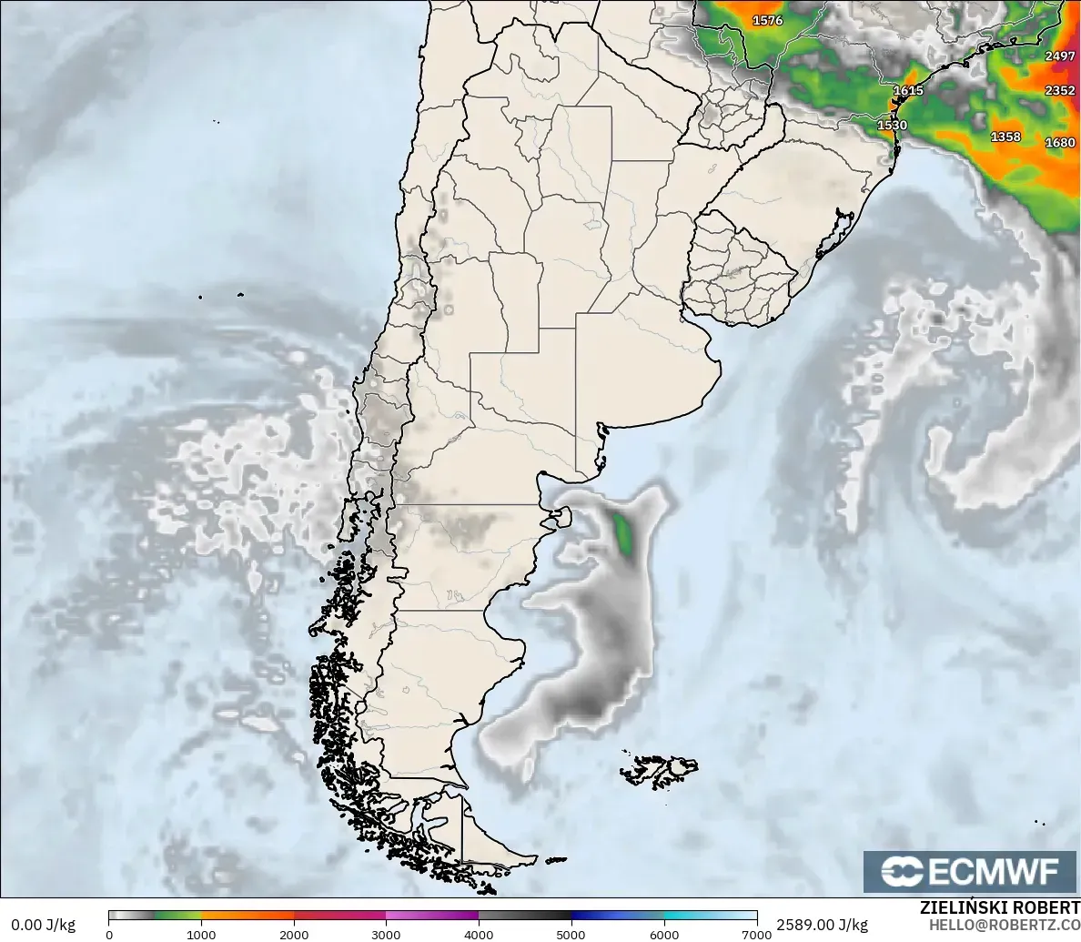 ECMWF IFS 0.25° model - Argentina, CAPE