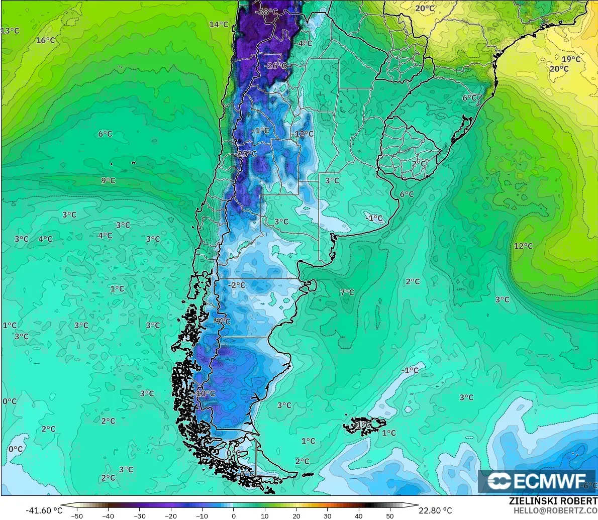 ECMWF IFS 0.25° model - Argentina, Takat Embun 2 m