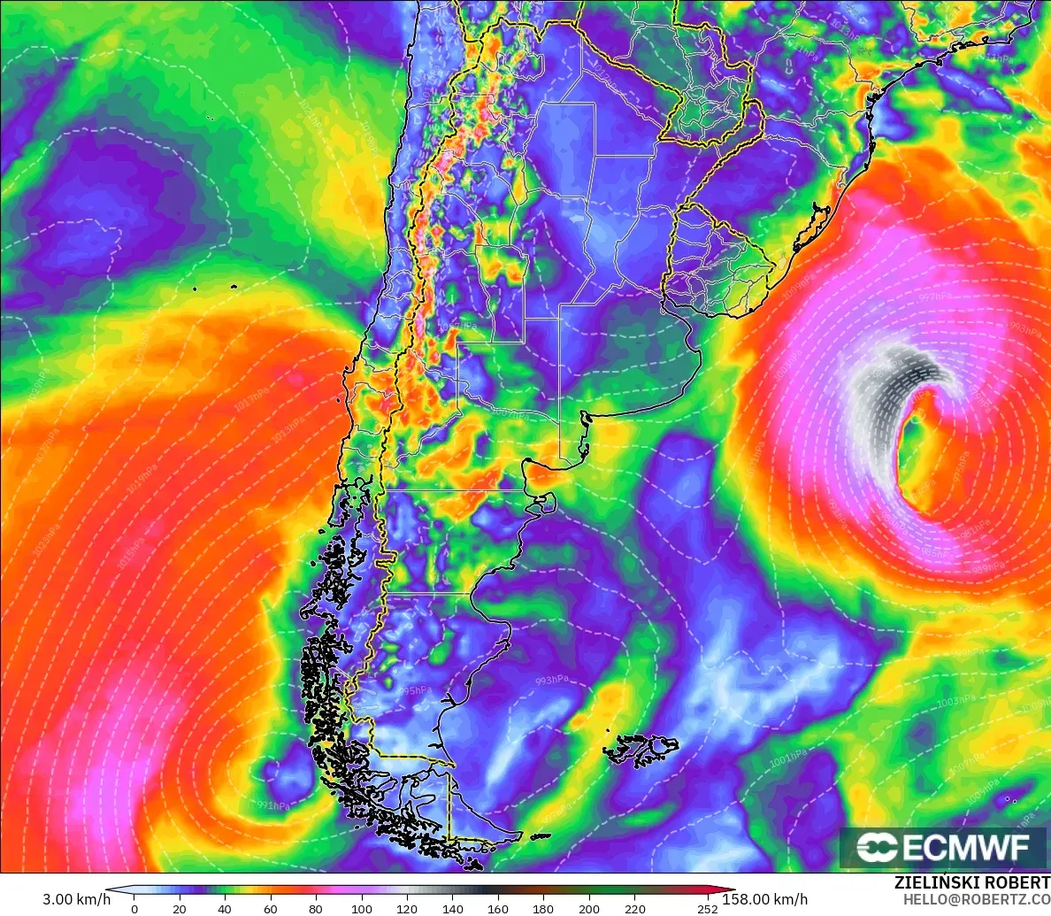 ECMWF IFS 0.25° model - Argentina, Hembusan Tertinggi