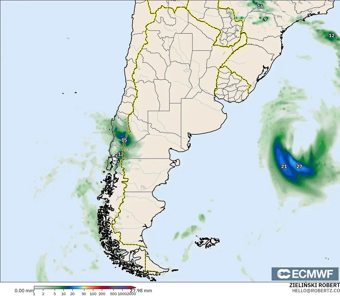 ECMWF IFS 0.25° model - Argentina, Pengumpulan Hujan