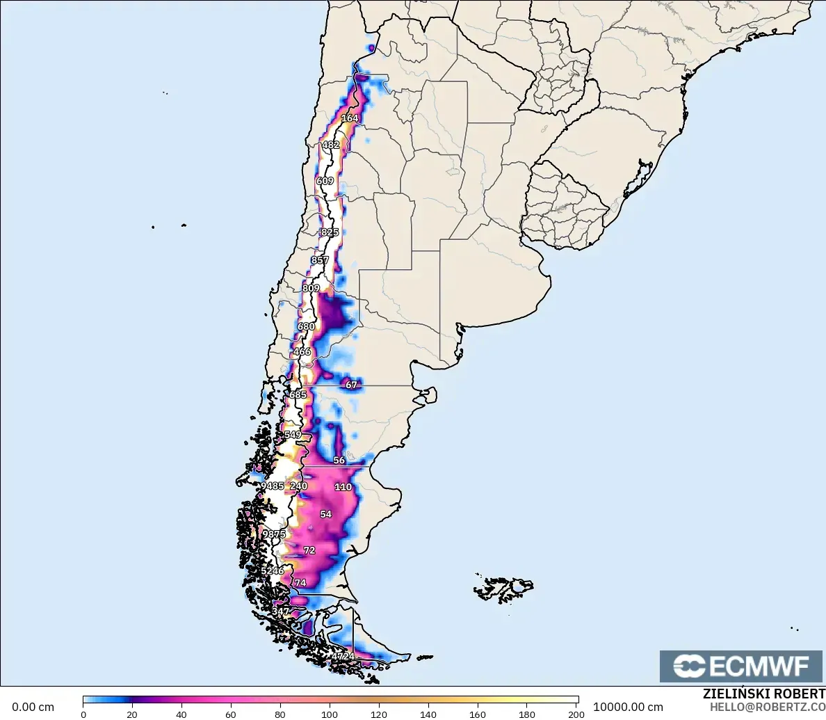 ECMWF IFS 0.25° model - Argentina, Ketebalan Salji
