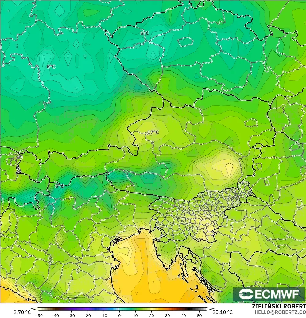 ECMWF IFS 0.25° model - Austria, Takat Embun 2 m