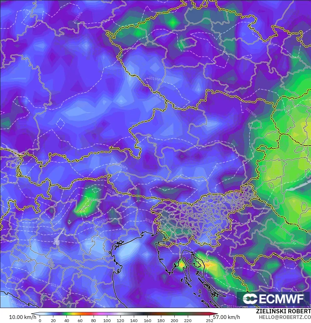 ECMWF IFS 0.25° model - Austria, Hembusan Tertinggi