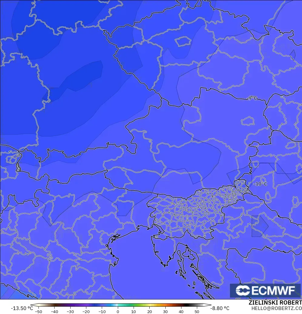 ECMWF IFS 0.25° model - Austria, Suhu 500 hPa