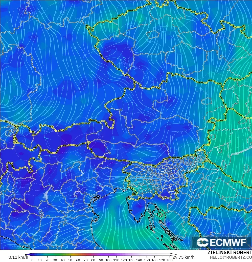 ECMWF IFS 0.25° model - Austria, Angin 10 m