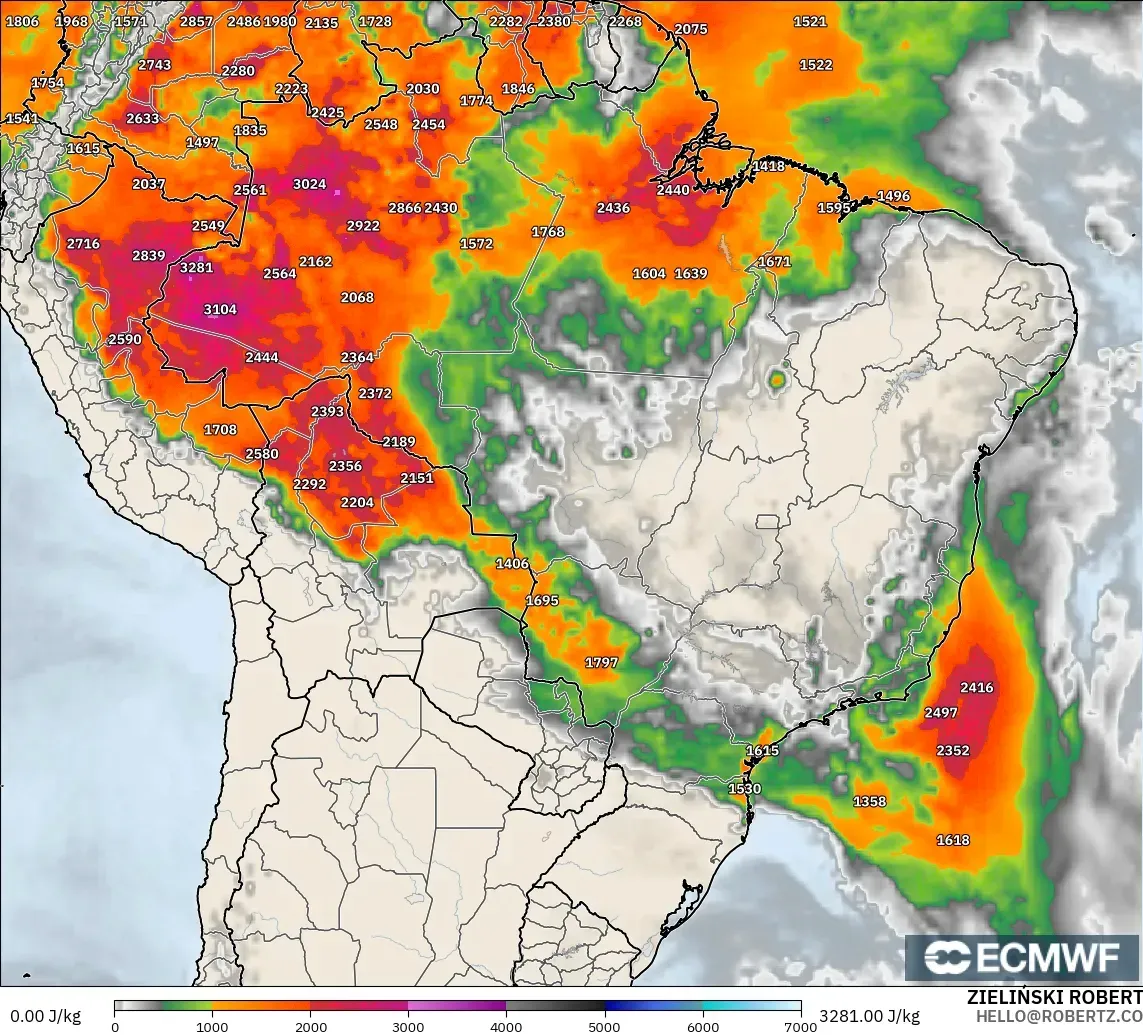 ECMWF IFS 0.25° model - Brazil, CAPE