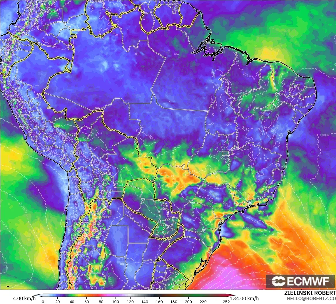 ECMWF IFS 0.25° model - Brazil, Hembusan Angin