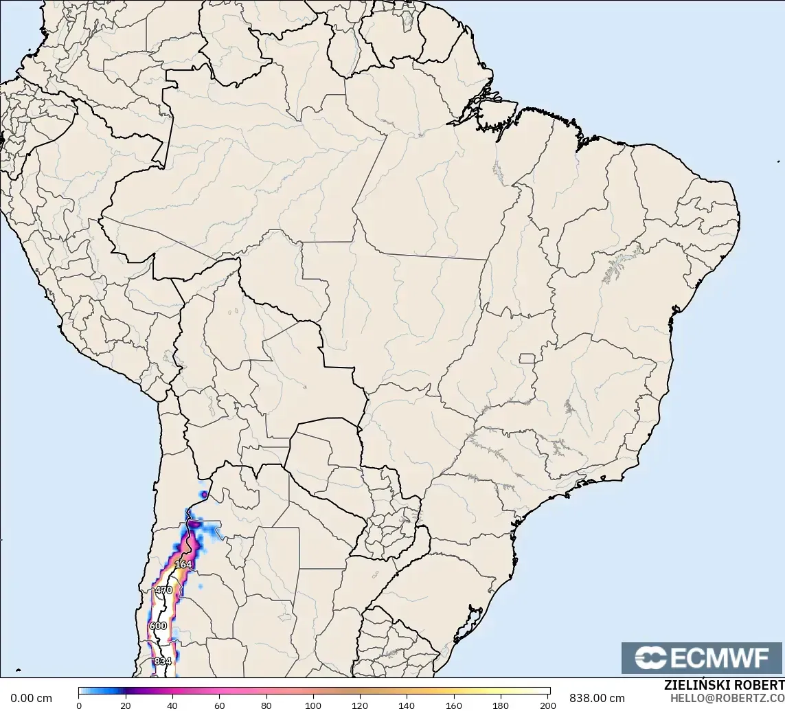 ECMWF IFS 0.25° model - Brazil, Ketebalan Salji