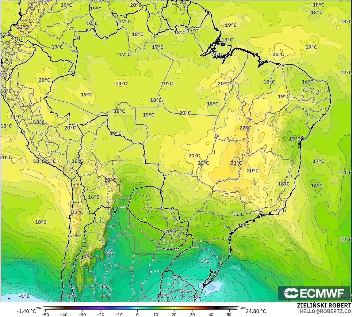 ECMWF IFS 0.25° model - Brazil, Suhu 850 hPa