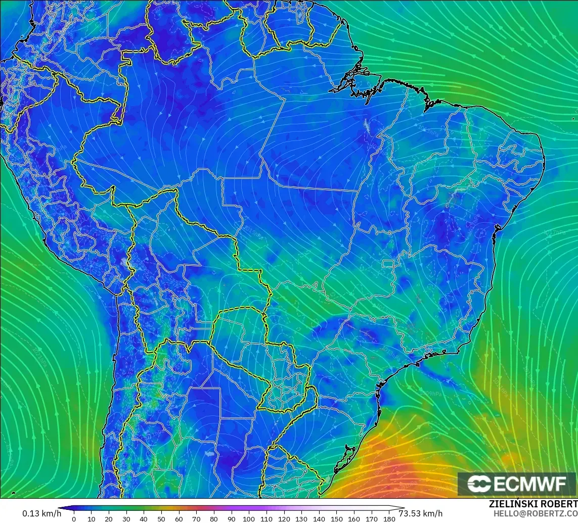 ECMWF IFS 0.25° model - Brazil, Angin 10 m