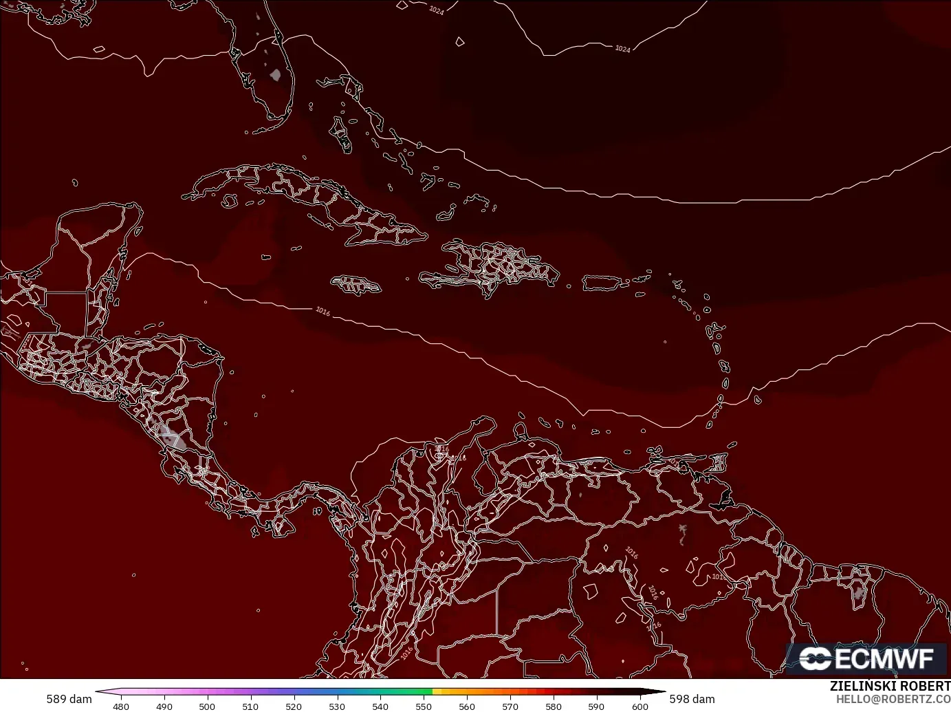 ECMWF IFS 0.25° model - Karibia, Ketinggian geopotensial pada 500 hPa