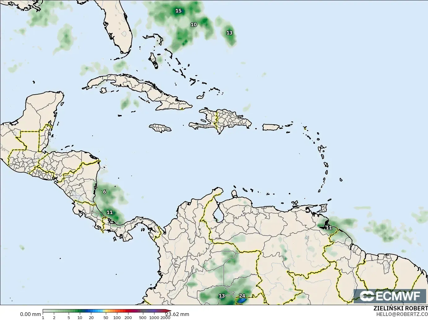 ECMWF IFS 0.25° model - Karibia, Pengumpulan Hujan