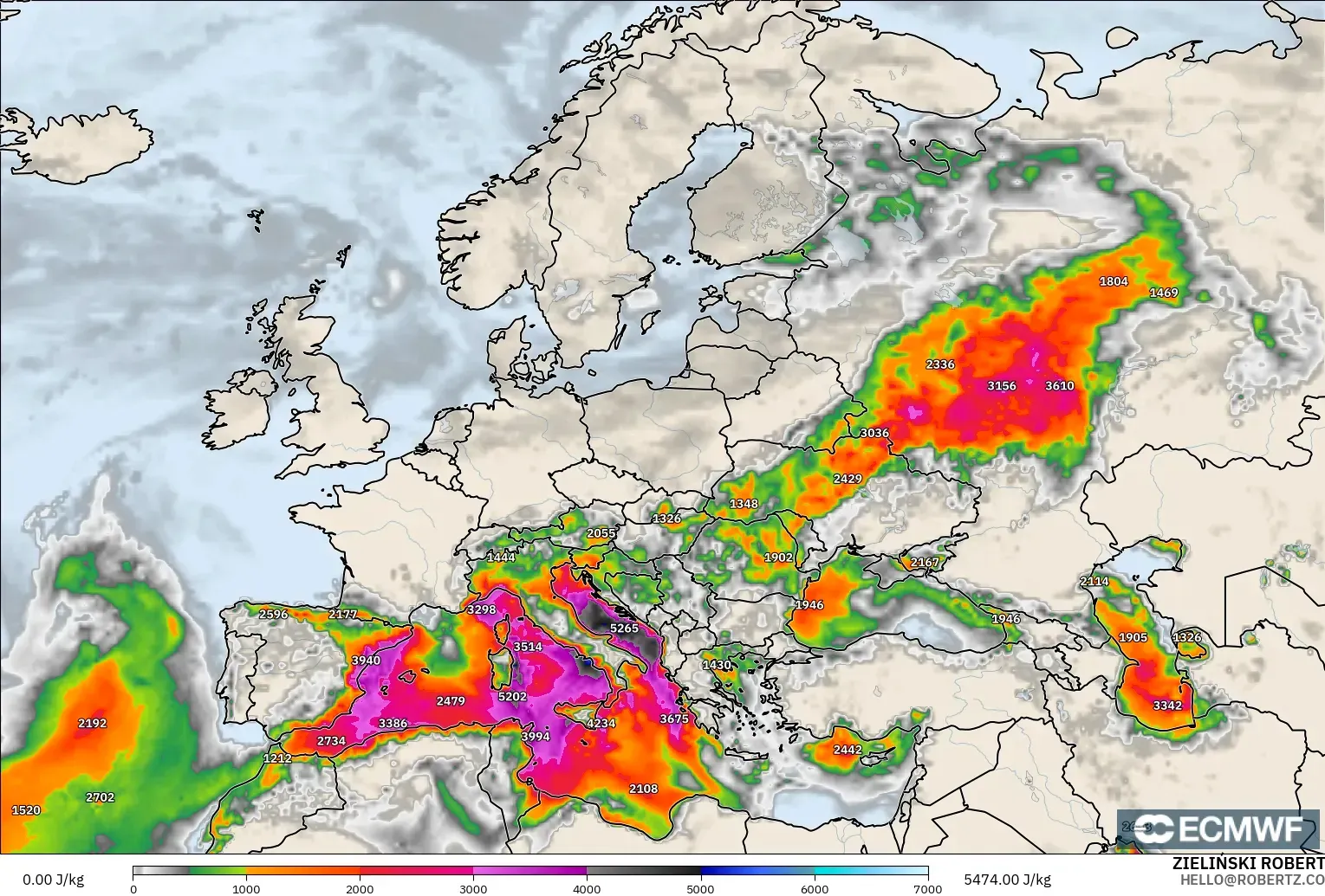 ECMWF IFS 0.25° model - Eropah, CAPE