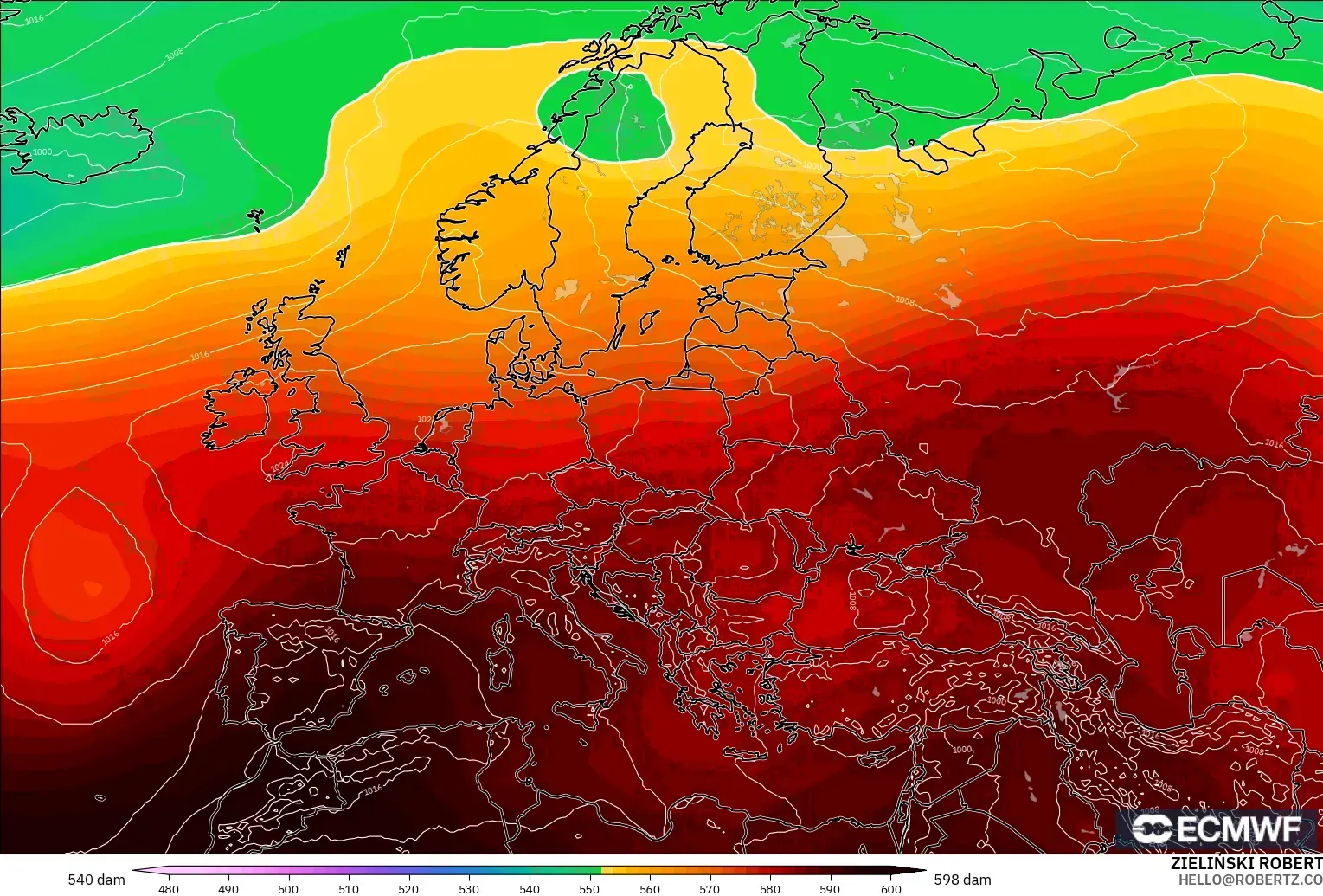 ECMWF IFS 0.25° model - Eropah, Ketinggian geopotensial pada 500 hPa