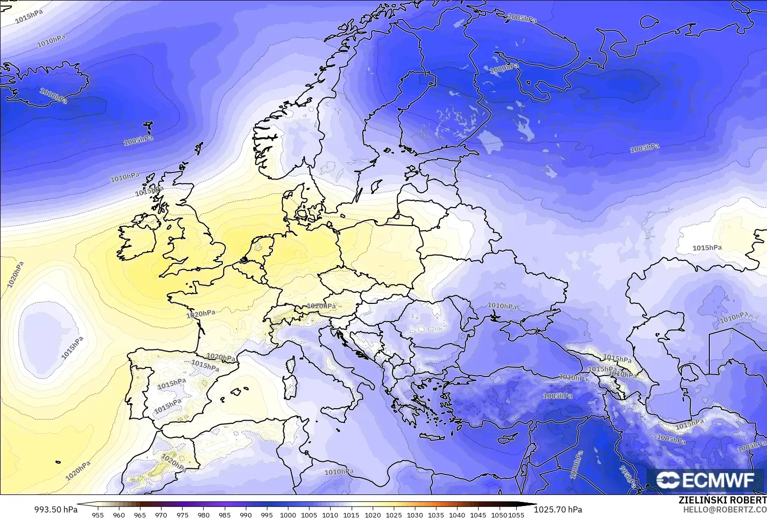 ECMWF IFS 0.25° model - Eropah, Tekanan