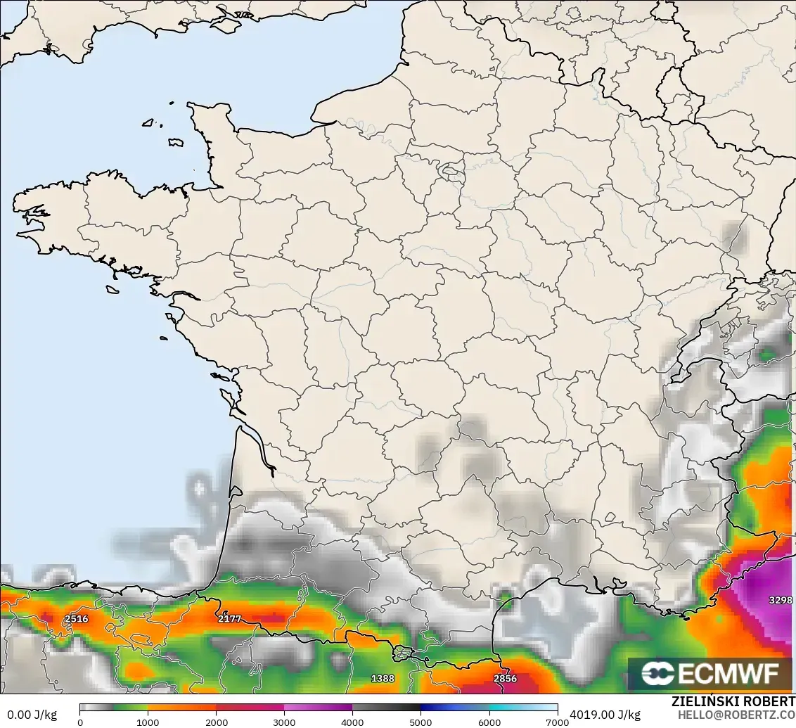 ECMWF IFS 0.25° model - Perancis, CAPE