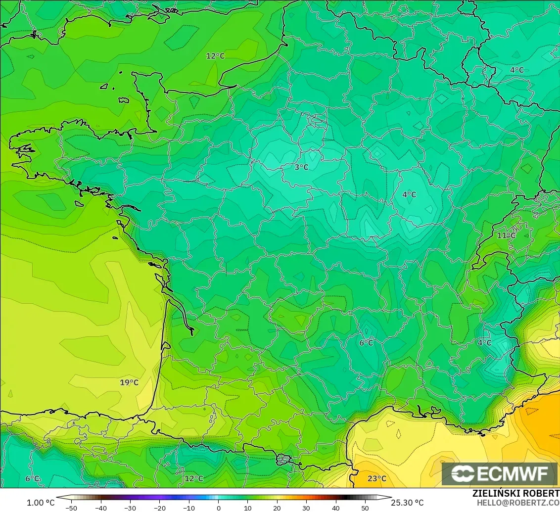 ECMWF IFS 0.25° model - Perancis, Takat Embun 2 m