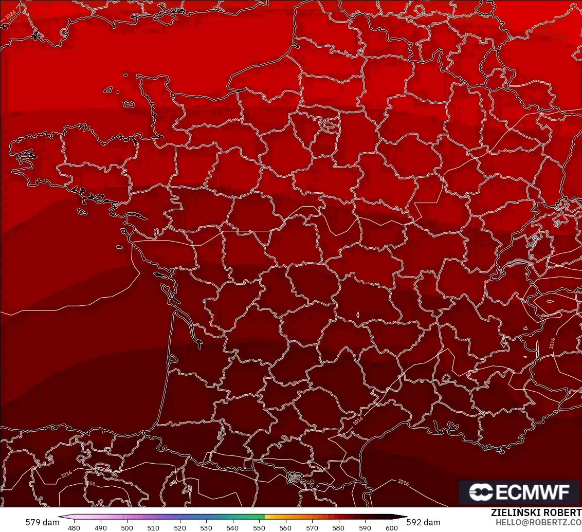 ECMWF IFS 0.25° model - Perancis, Ketinggian geopotensial pada 500 hPa