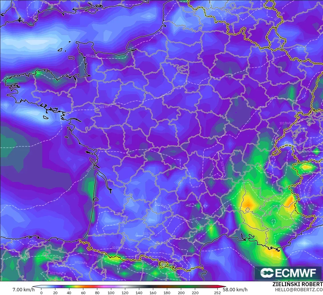 ECMWF IFS 0.25° model - Perancis, Hembusan Tertinggi