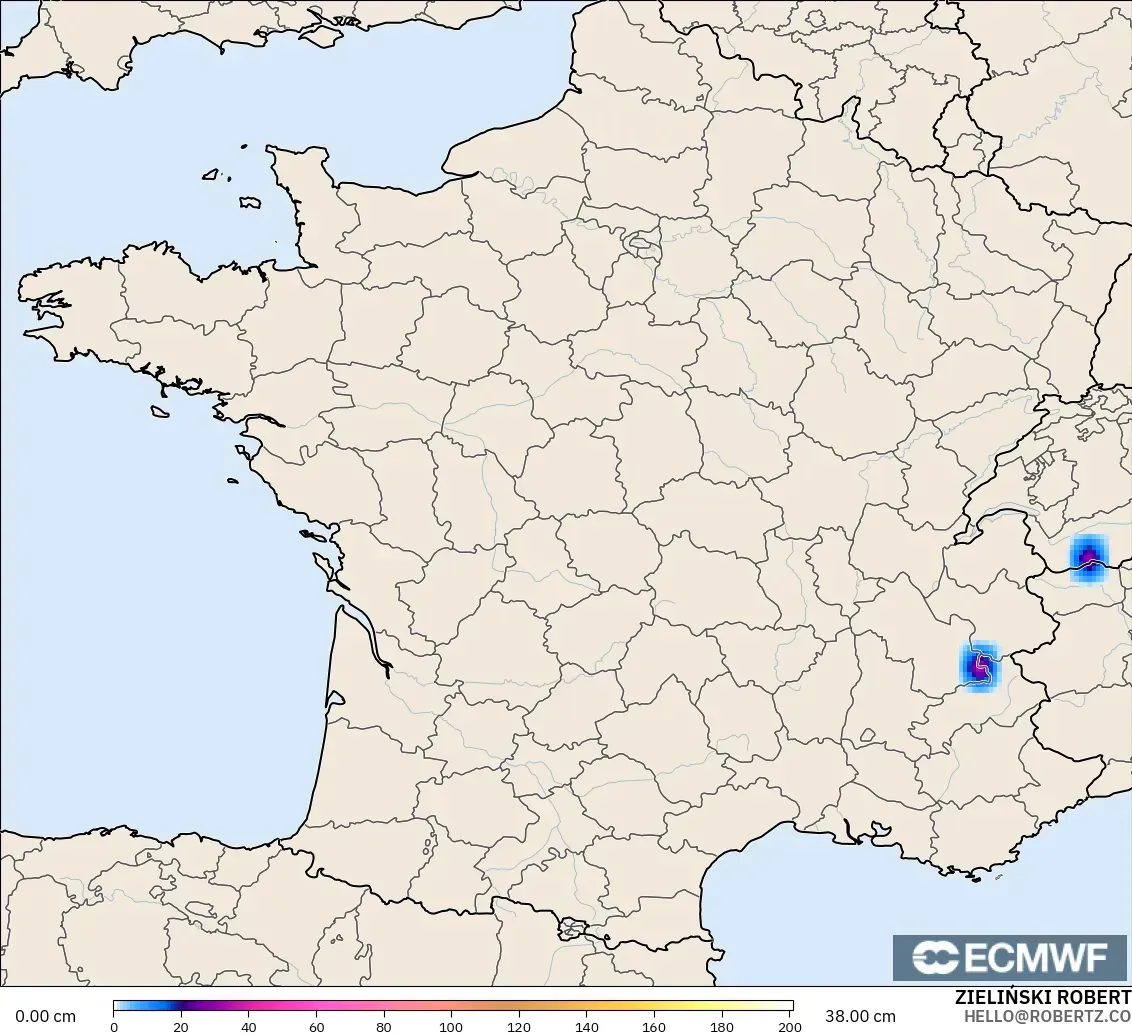 ECMWF IFS 0.25° model - Perancis, Ketebalan Salji
