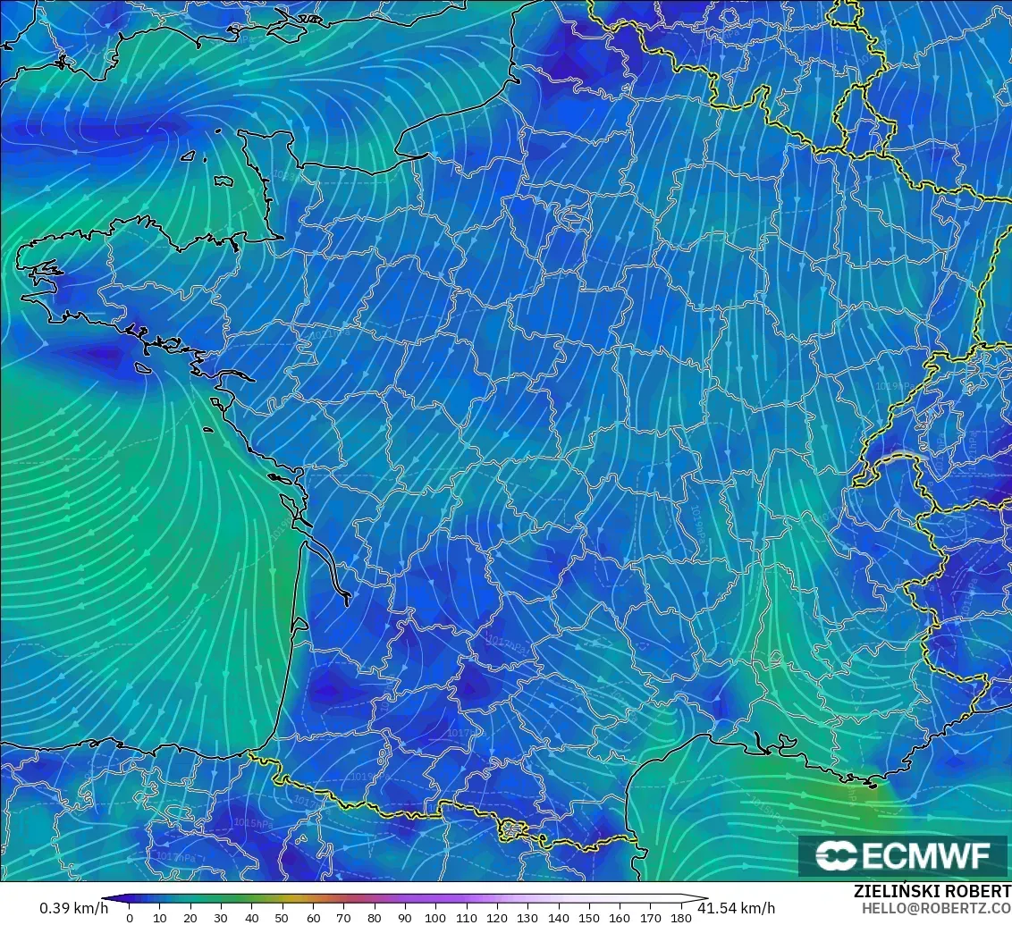 ECMWF IFS 0.25° model - Perancis, Angin 10 m