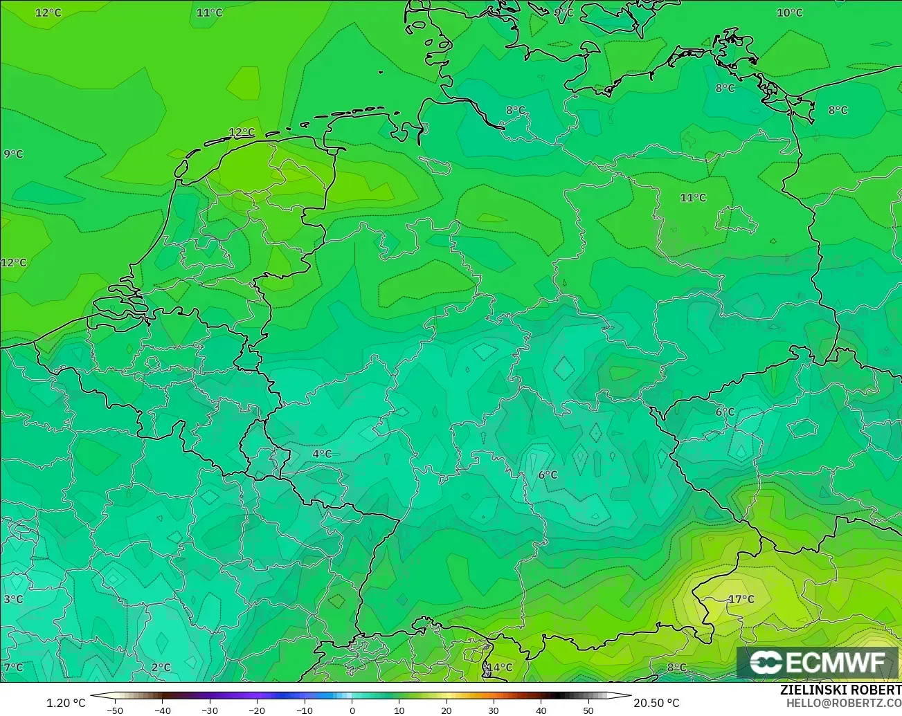 ECMWF IFS 0.25° model - Jerman, Takat Embun 2 m