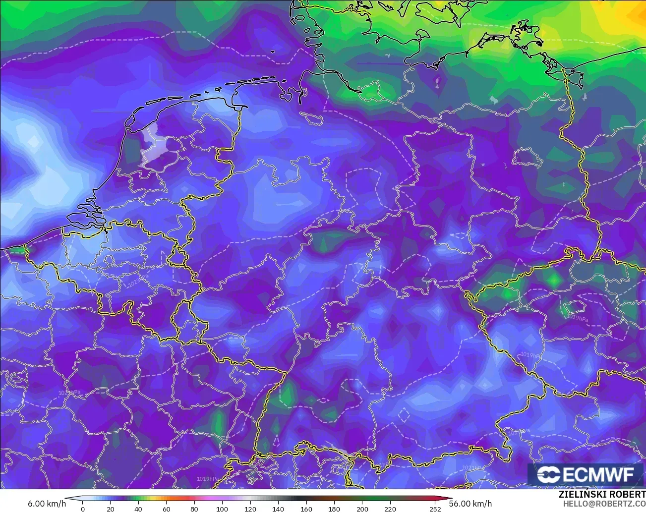 ECMWF IFS 0.25° model - Jerman, Hembusan Tertinggi