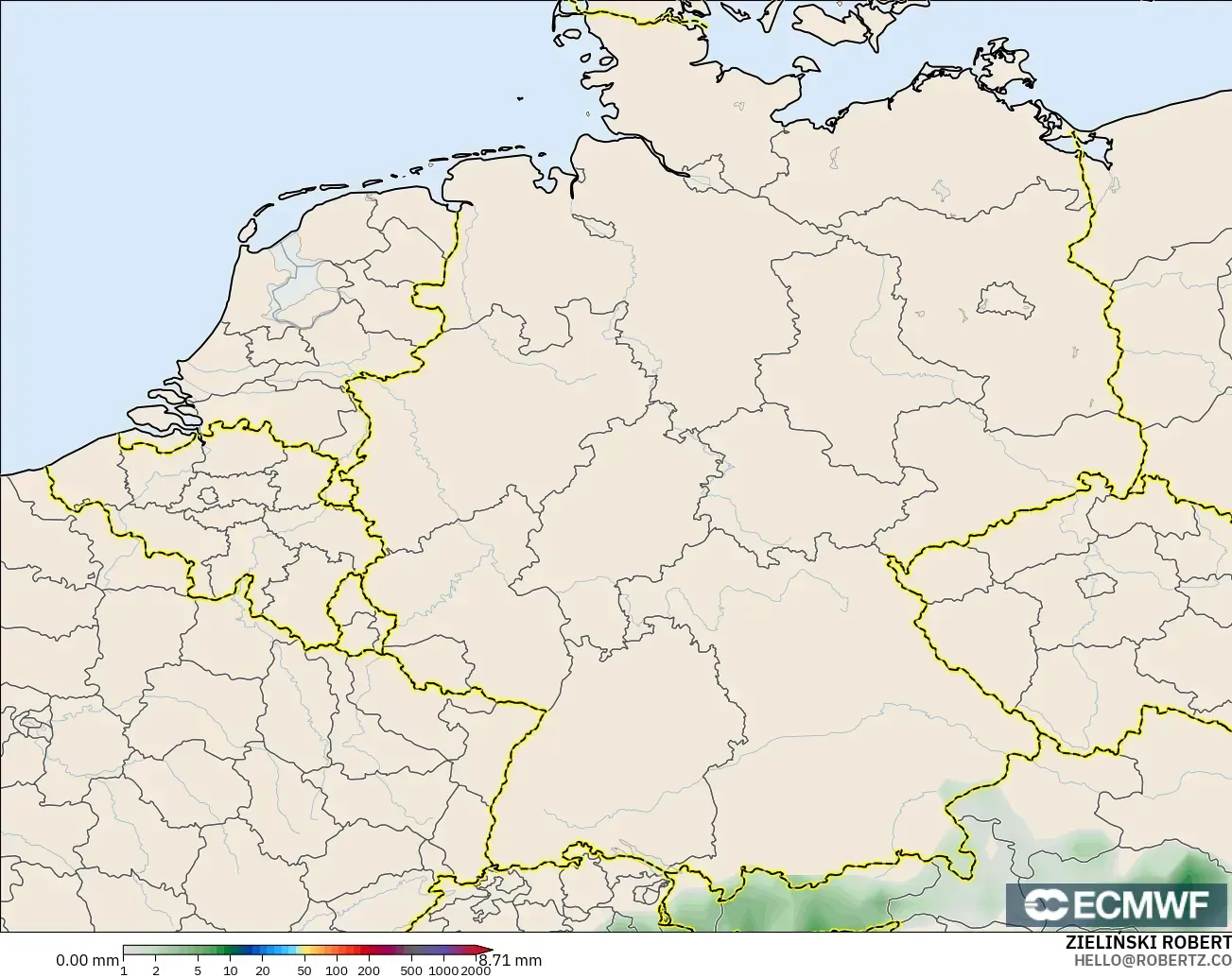 ECMWF IFS 0.25° model - Jerman, Pengumpulan Hujan