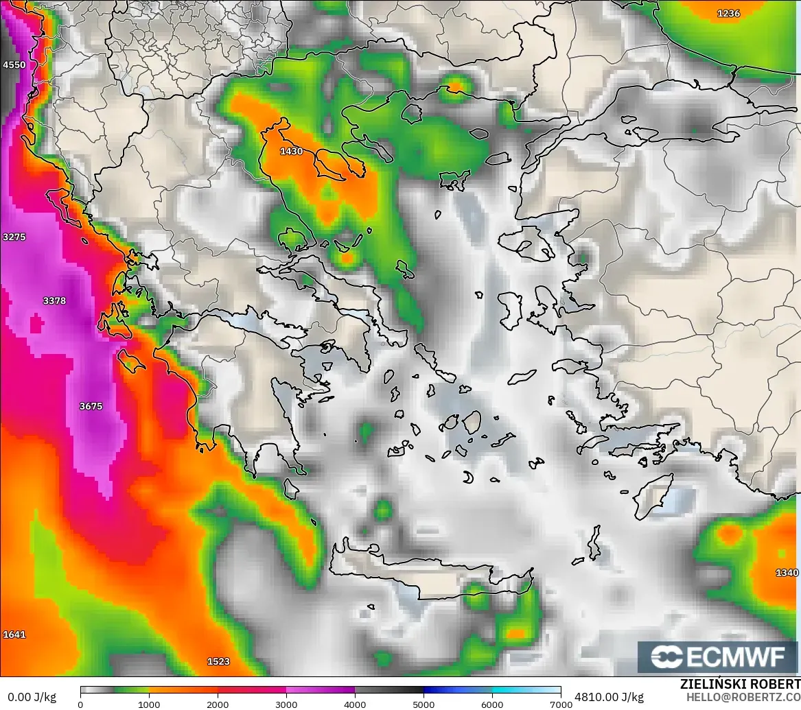 ECMWF IFS 0.25° model - Yunani, CAPE