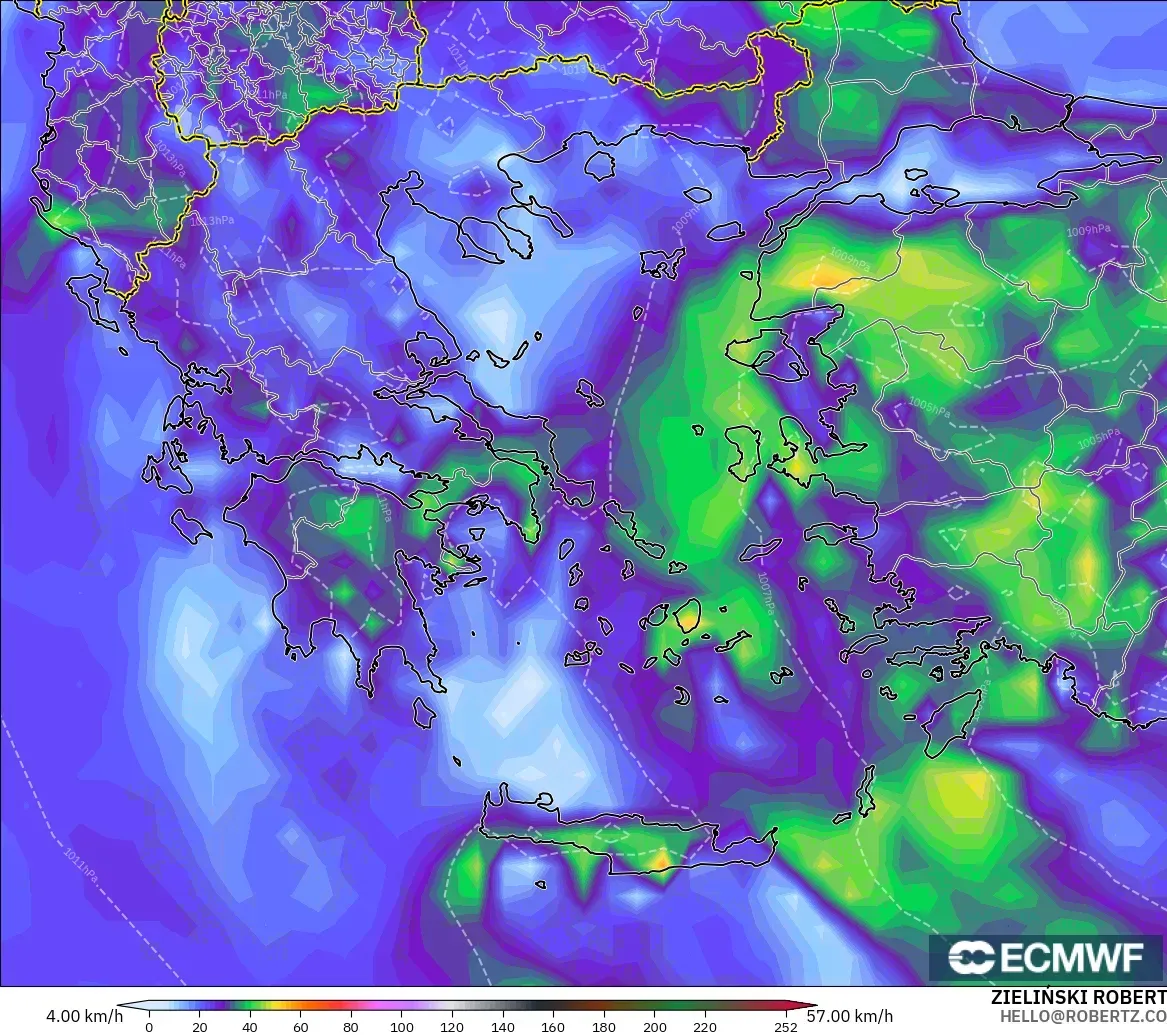 ECMWF IFS 0.25° model - Yunani, Hembusan Tertinggi