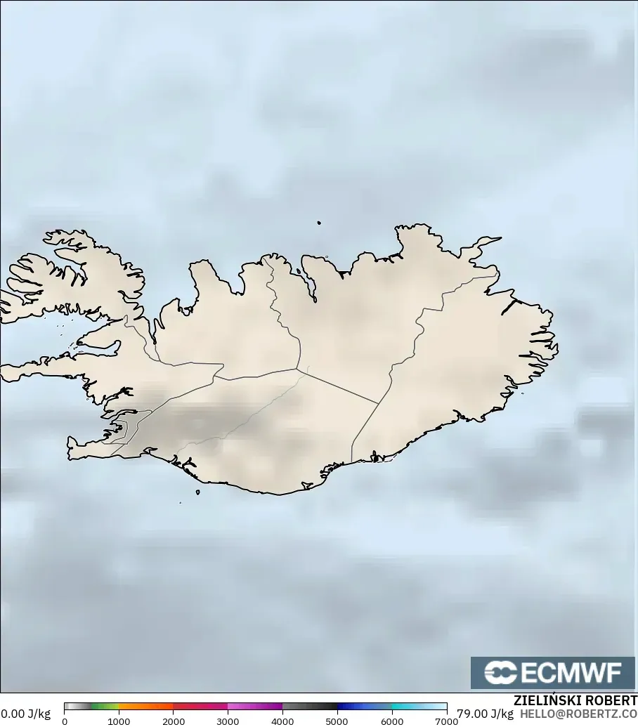 ECMWF IFS 0.25° model - Iceland, CAPE