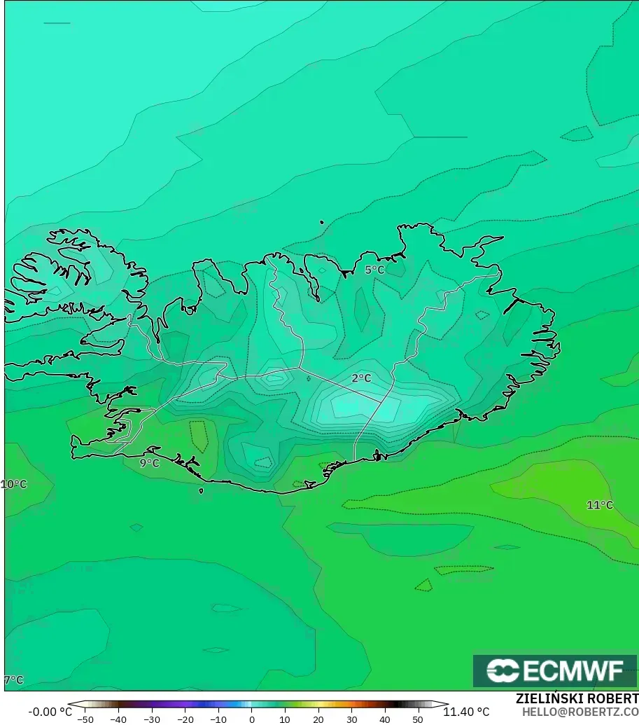 ECMWF IFS 0.25° model - Iceland, Takat Embun 2 m