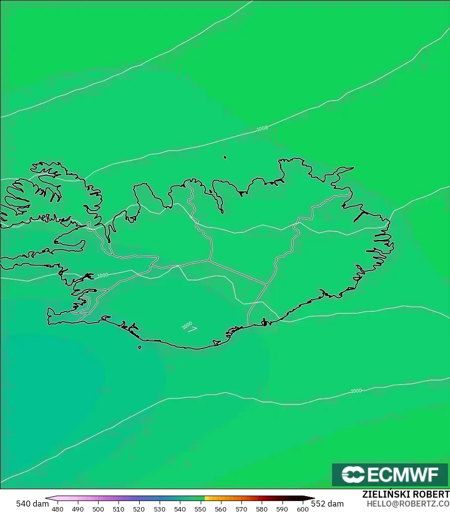 ECMWF IFS 0.25° model - Iceland, Ketinggian geopotensial pada 500 hPa