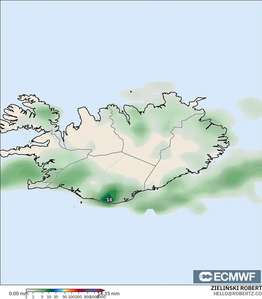 ECMWF IFS 0.25° model - Iceland, Pengumpulan Hujan