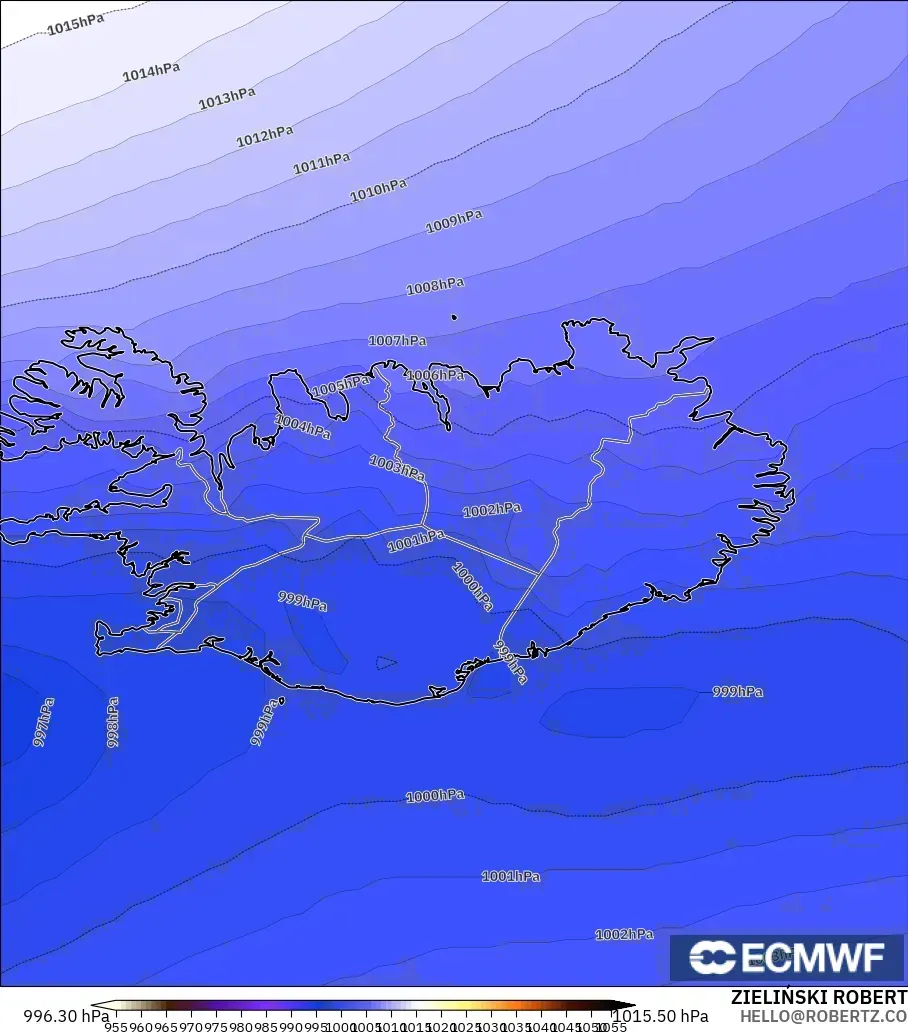 ECMWF IFS 0.25° model - Iceland, Tekanan