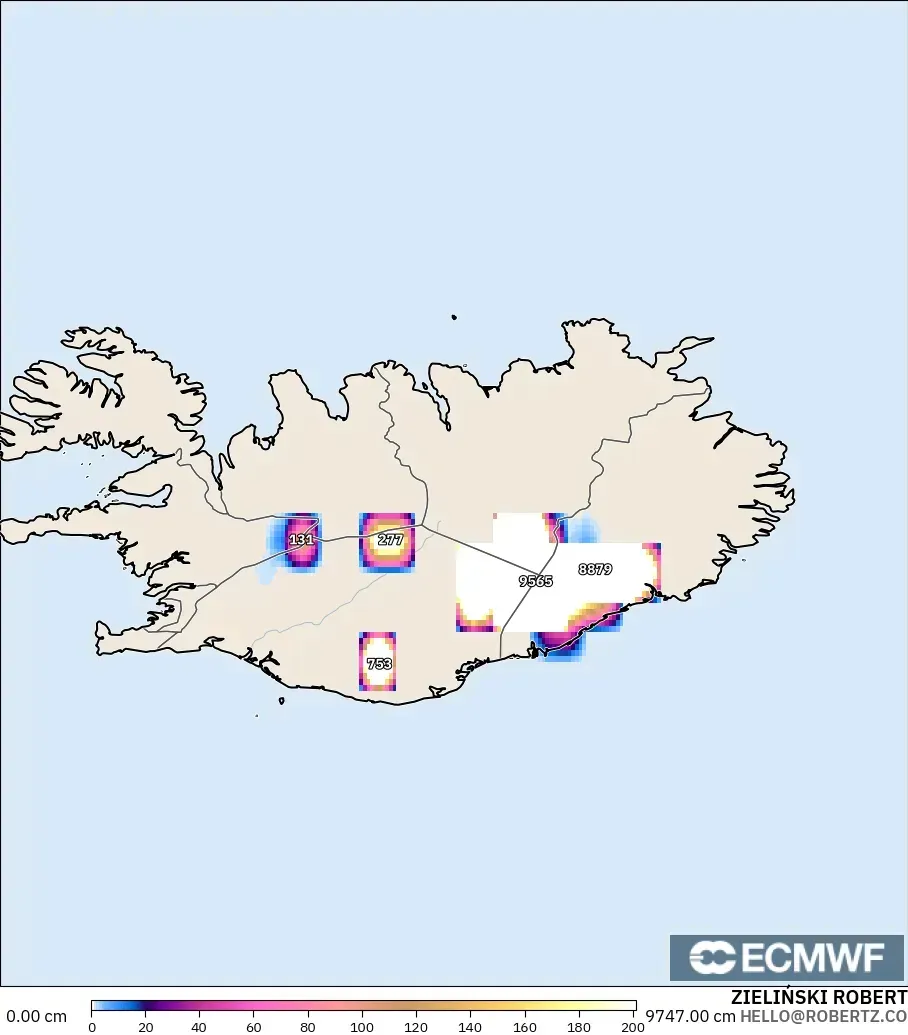 ECMWF IFS 0.25° model - Iceland, Ketebalan Salji