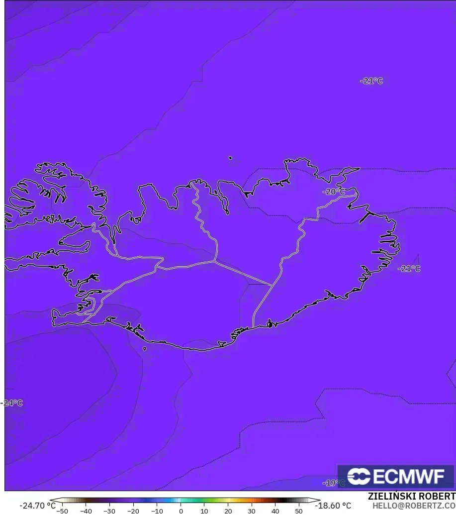 ECMWF IFS 0.25° model - Iceland, Suhu 500 hPa