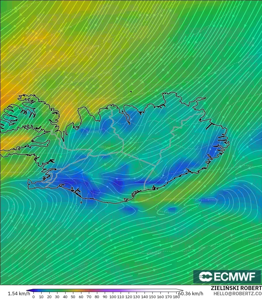 ECMWF IFS 0.25° model - Iceland, Angin 10 m