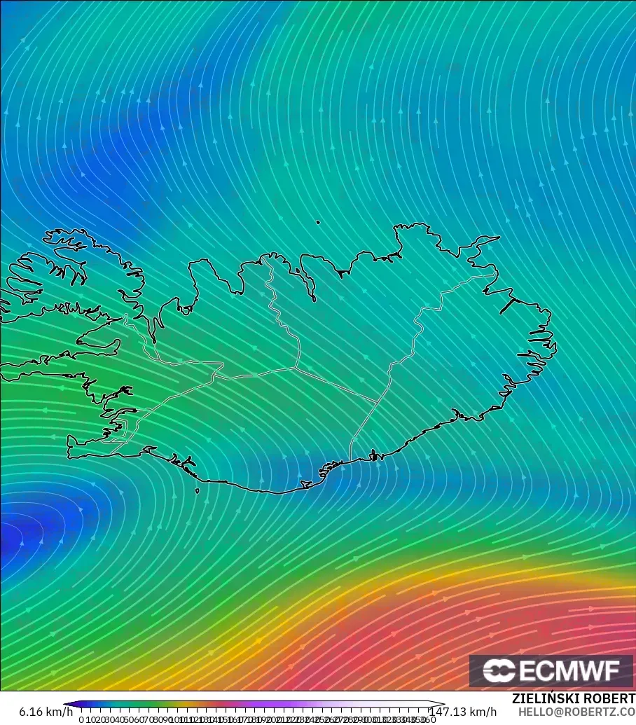 ECMWF IFS 0.25° model - Iceland, Angin 300 hPa (aliran jet)